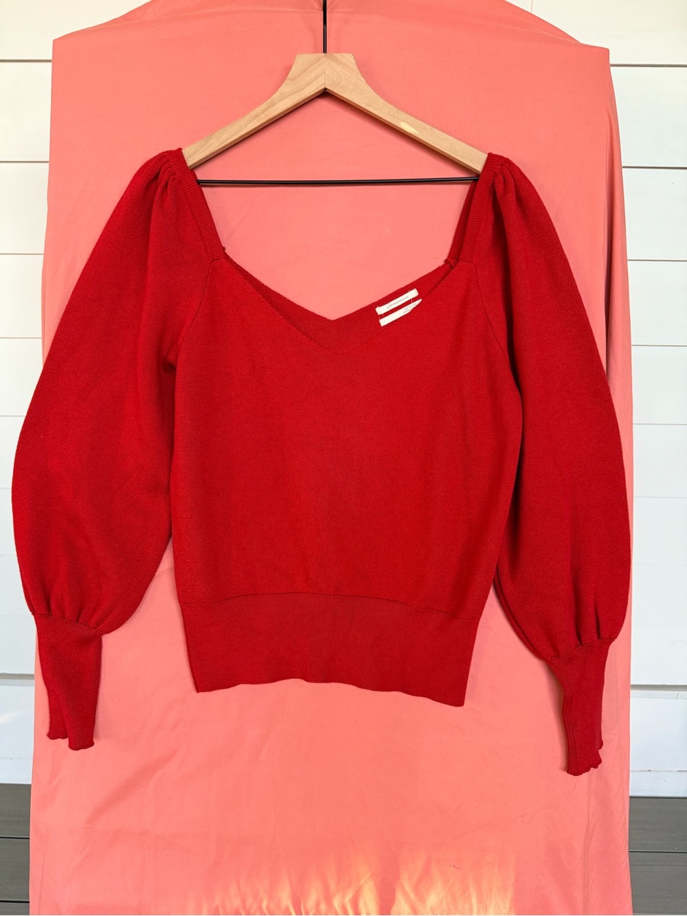 Anthropologie Red Sweetheart Puff Sleeve Sweater Coquette Romantic L